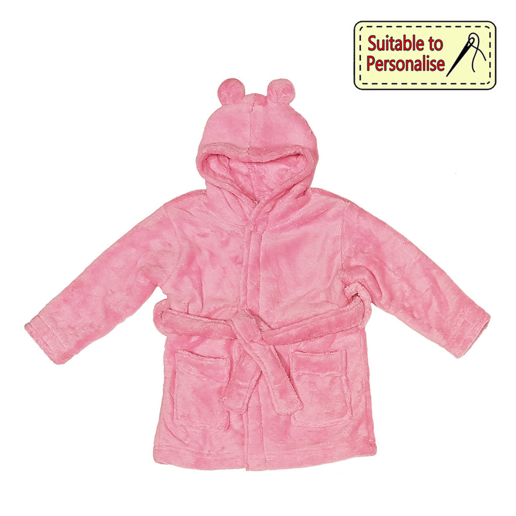 Baby Bow Pink Hooded Fleece Robe  (6-12)