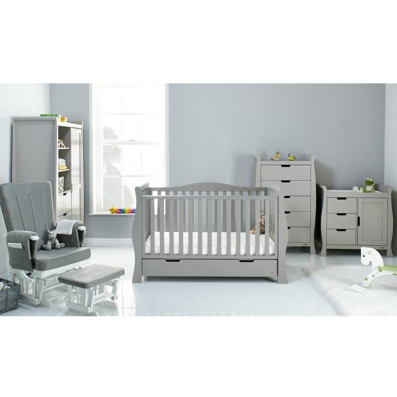 Obaby Stamford Luxe Sleigh 5 Piece Room Set – Warm Grey