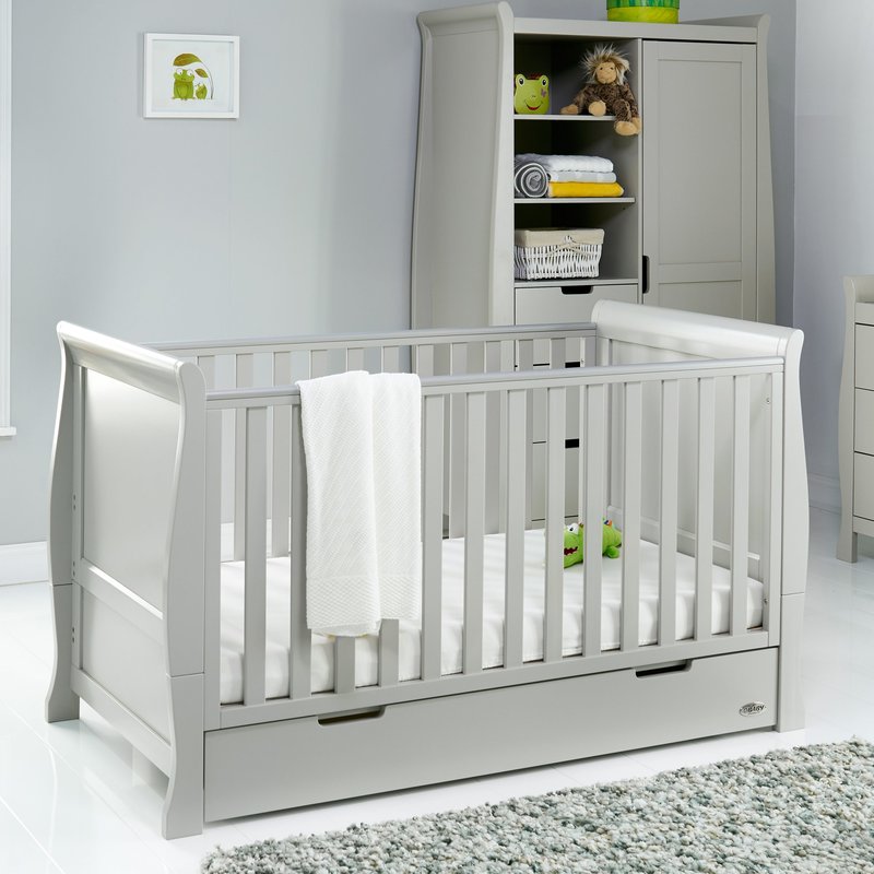 Obaby Obaby Stamford Classic Sleigh Cot Bed – Warm Grey