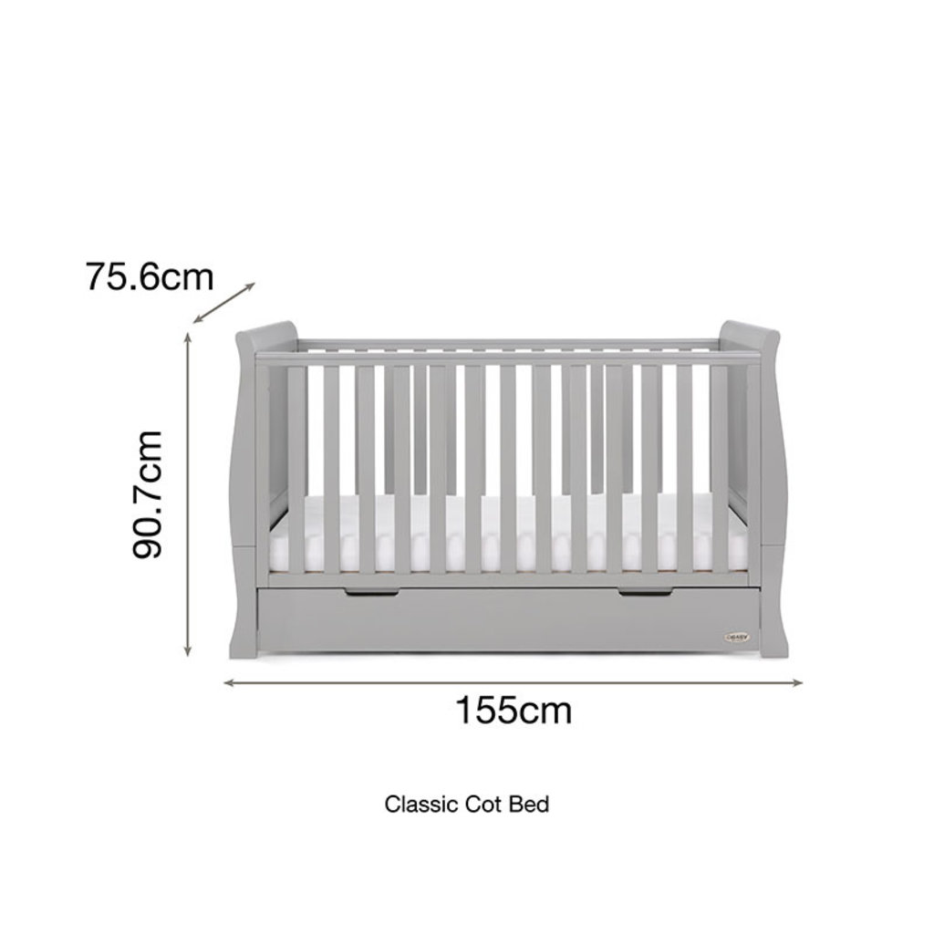 Obaby Obaby Stamford Classic Sleigh Cot Bed – Warm Grey