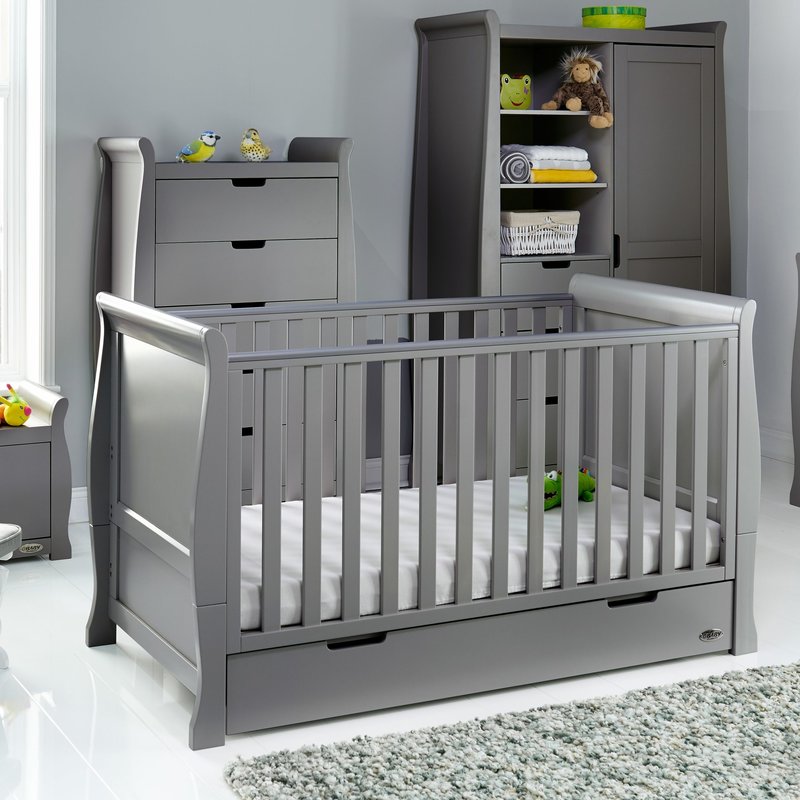 Obaby Obaby Stamford Classic Sleigh Cot Bed – Taupe Grey