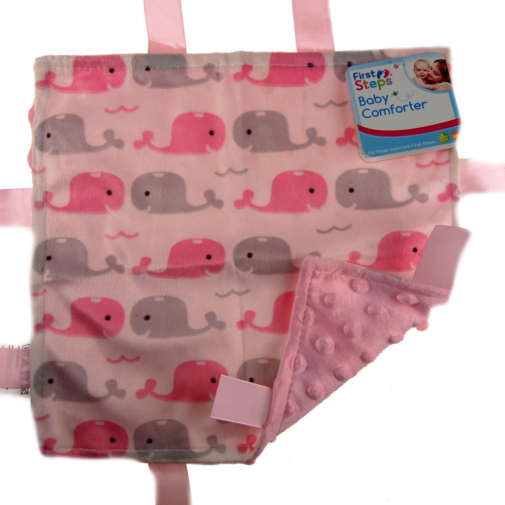 First Steps Blue/Pink Whale Baby Comforter Taggie