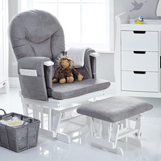 Obaby Obaby - Reclining Glider Chair and Stool – White with Grey Cushion