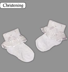 Baby Bow Frill White Christening Sock