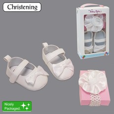 Baby Bow Boxed Christening Shoe & Head Band Set