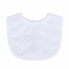 Baby Bow Plain Satin Christening Bib-White With Cross