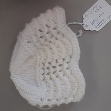Knitted Christening Hat White- 0-3m -Pattern
