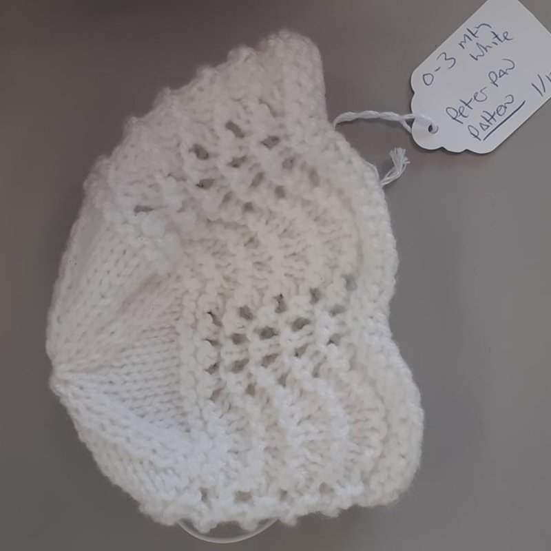 Knitted Christening Hat White- 0-3m -Pattern