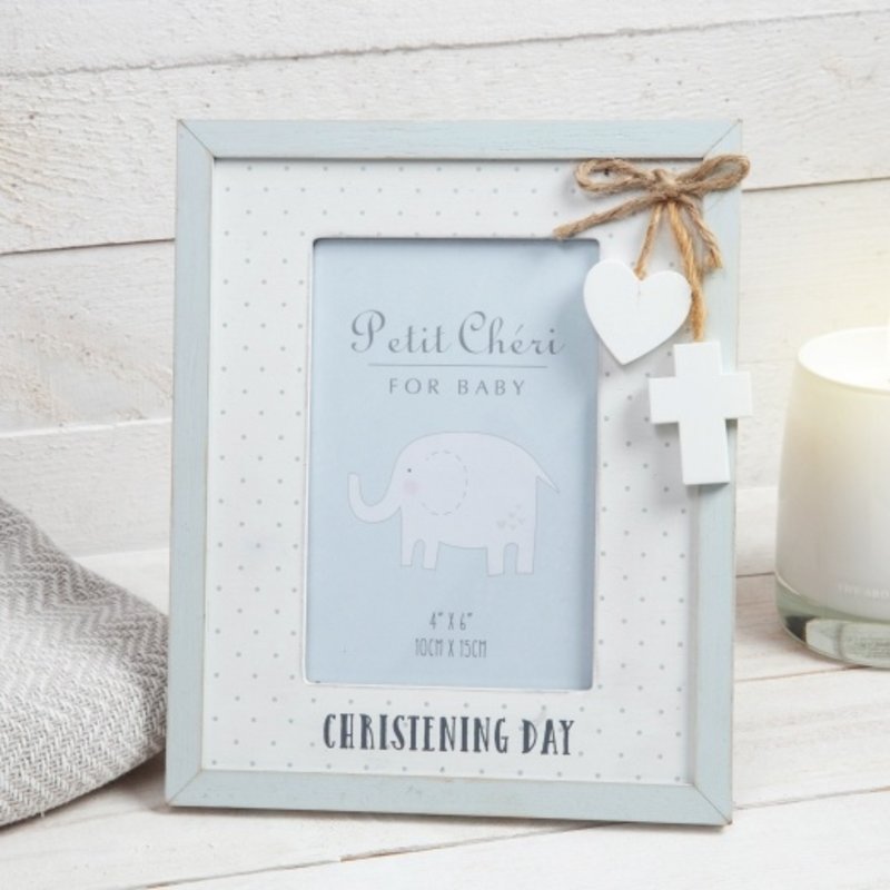 Petit Cheri Christening Photo Frame Blue 4" x 6"