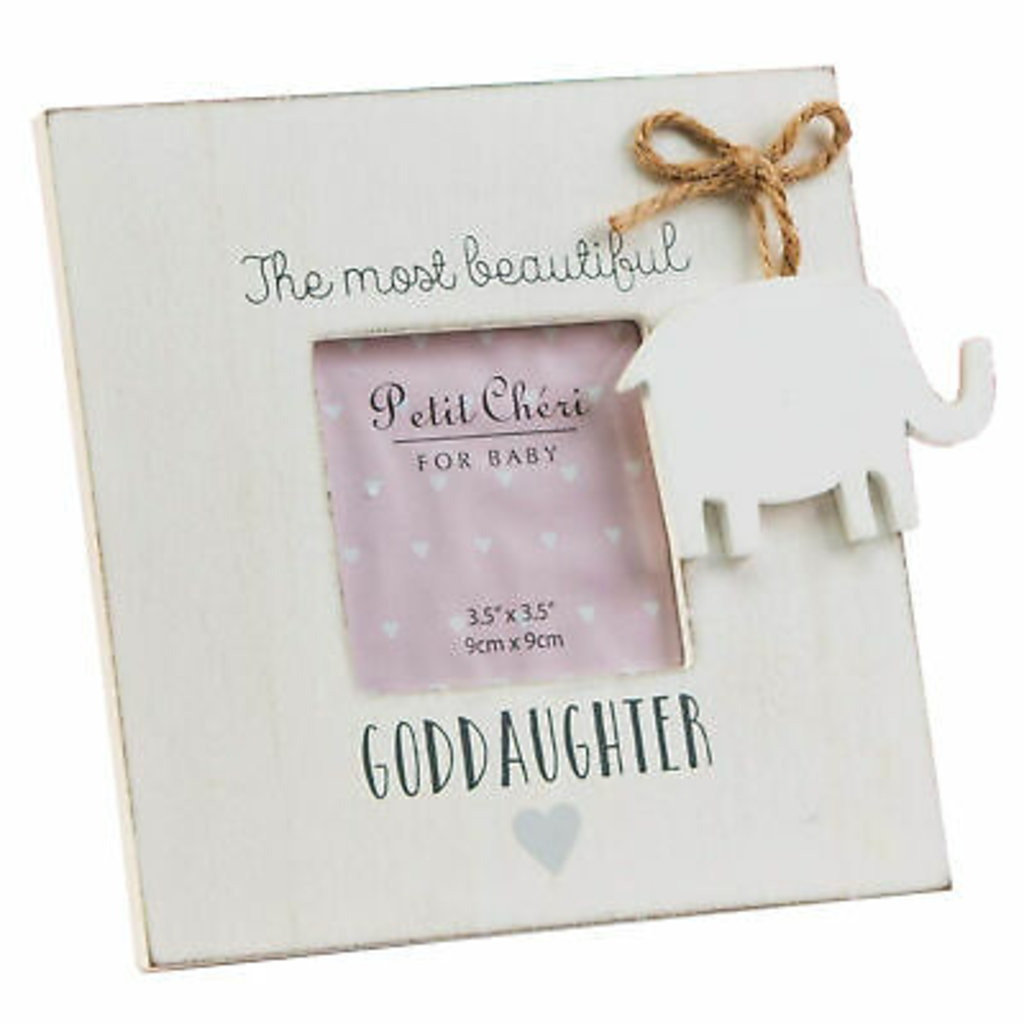 'Petit Cheri' White Frame Elephant Goddaughter 3.5" x3.5"
