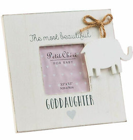'Petit Cheri' White Frame Elephant Goddaughter 3.5" x3.5"