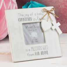'Petit Cheri' White Frame Heart Christening 3.5" x 3.5"