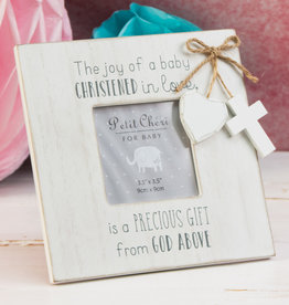 'Petit Cheri' White Frame Heart Christening 3.5" x 3.5"