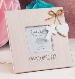 'Petit Cheri' Pink Frame Heart Christening  3.5" x 3.5"