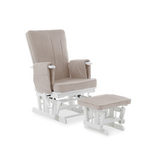 Obaby Obaby - Deluxe Reclining Glider Chair And Stool - White With Sand Cushion
