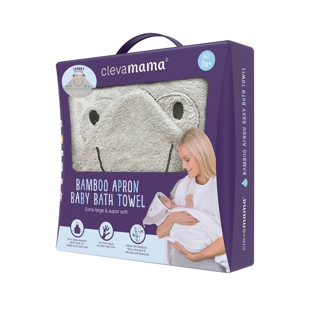 Clevamama Clevamama Bamboo Apron Baby Bath Towel  Grey Franky the Frog