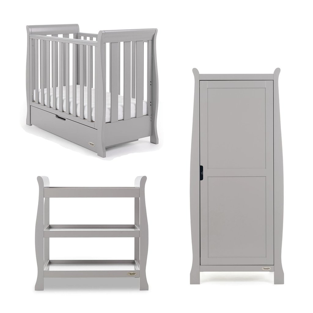 Obaby Stamford Space Saver Sleigh 3 Piece Room Set – Warm Grey