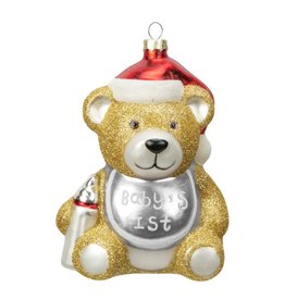 Christmas Baby's 1st Bear Silver Bib Hanging Decoation