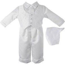 Vivaki Christening 4Pc   White JacquardSuit   0-3m