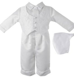 Vivaki Christening 4Pc   White JacquardSuit   0-3m