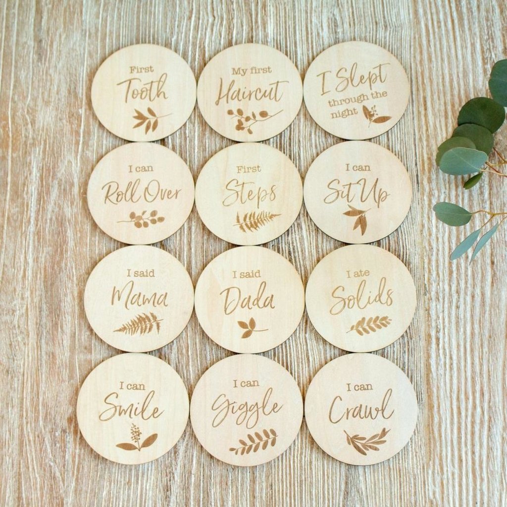 Bebe au Lait Baby’s Firsts  Wooden  Sayings Disc 12pc