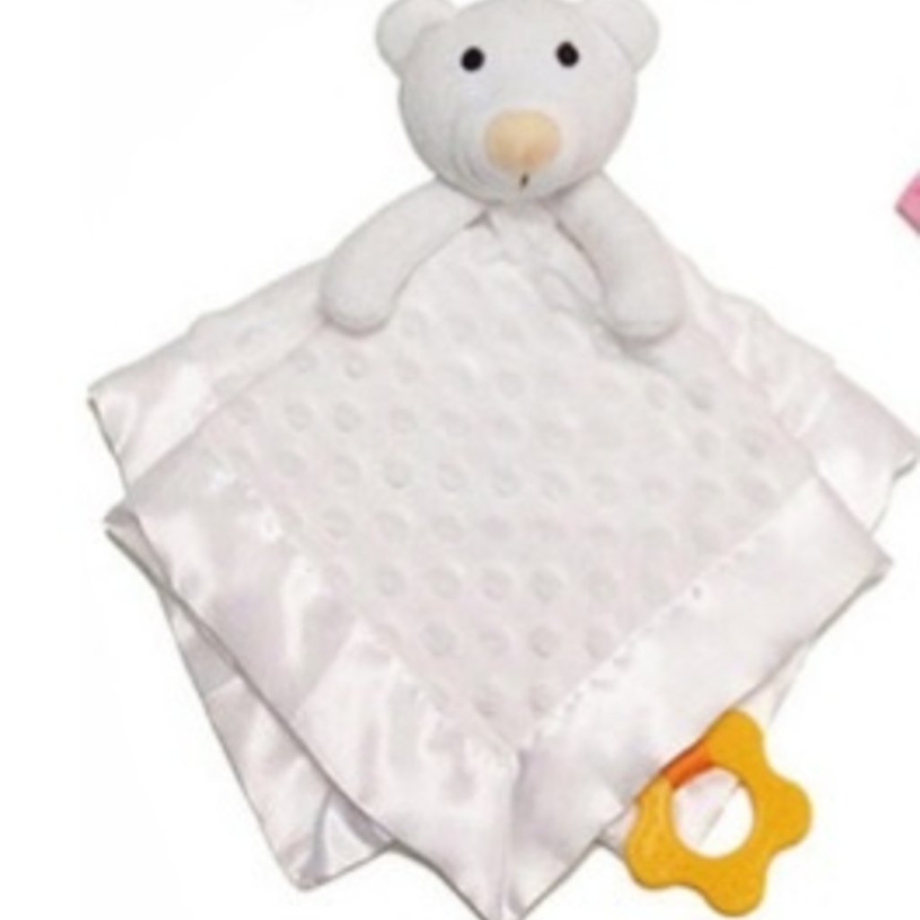 White Dimple Comforter, Satin Trim & Teether