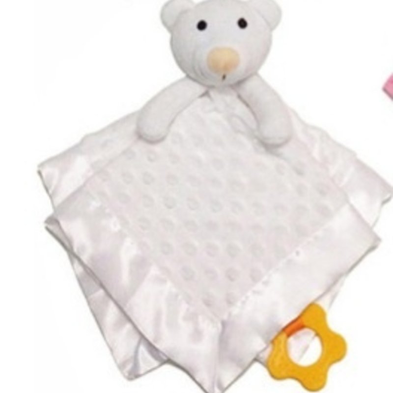 White Dimple Comforter, Satin Trim & Teether