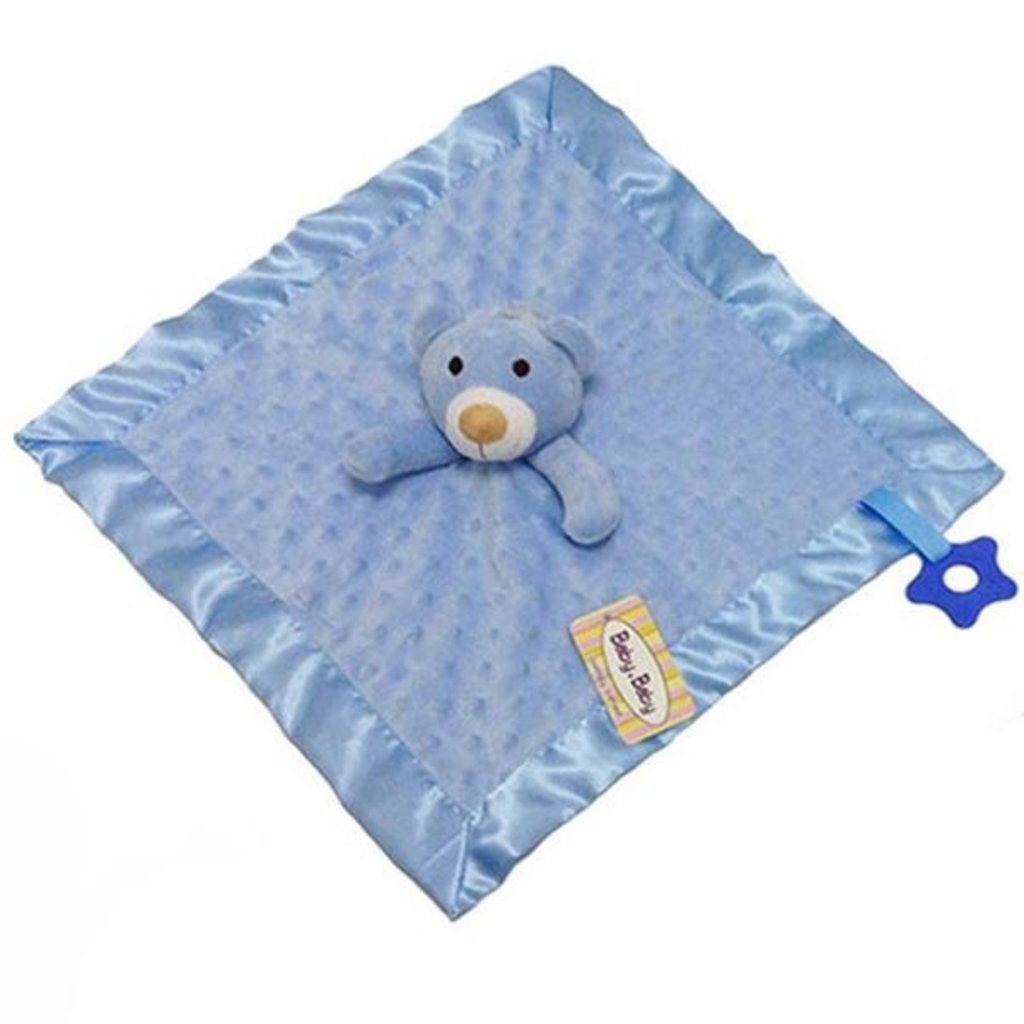 Baby.Baby Blue Dimple Comforter, Satin Trim & Teether