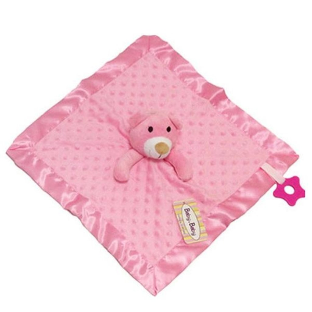 Pink Dimple Comforter, Satin Trim & Teether