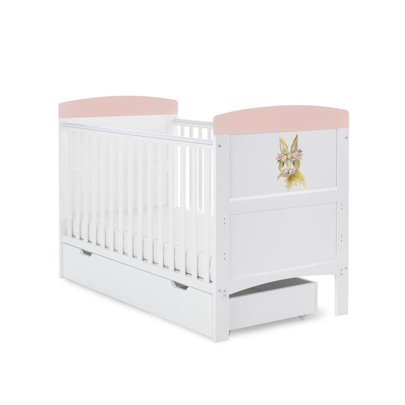 Obaby Obaby Grace Inspire Cot Bed & Underdrawer- Water Colour Rabbit - Pink