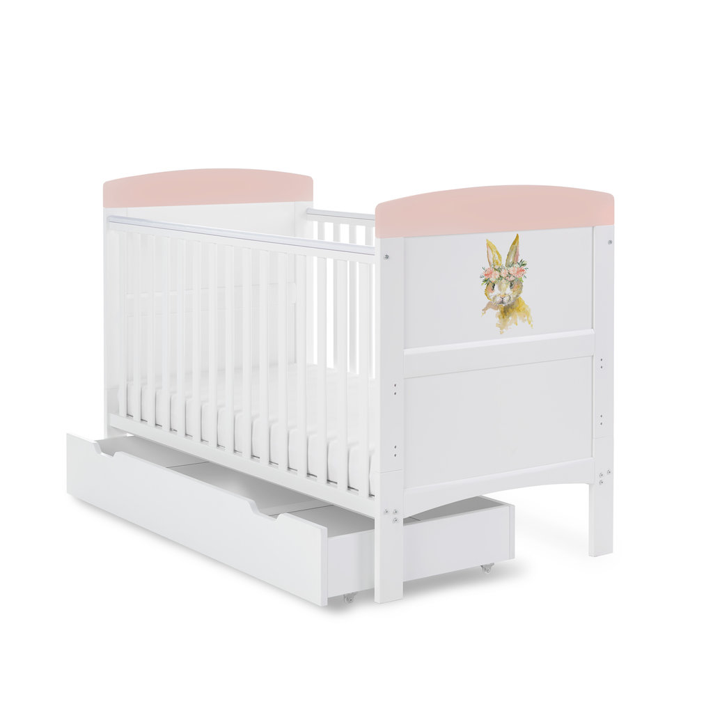 Obaby Obaby Grace Inspire Cot Bed & Underdrawer- Water Colour Rabbit - Pink