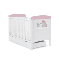 Obaby Obaby Grace Inspire Cot Bed & Underdrawer- Me & Mini Me Elephants - Pink