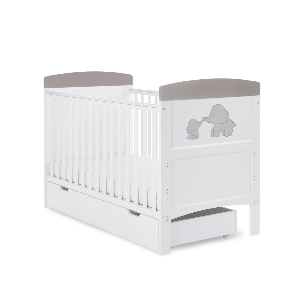 Obaby Obaby Grace Inspire Cot Bed & Underdrawer- Me & Mini Me Elephants - Grey