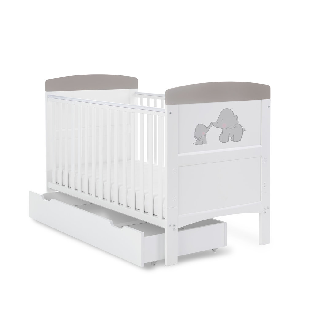Obaby Obaby Grace Inspire Cot Bed & Underdrawer- Me & Mini Me Elephants - Grey