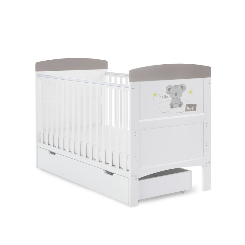 Obaby Obaby Grace Inspire Cot Bed & Underdrawer- Hello World Koala - Grey