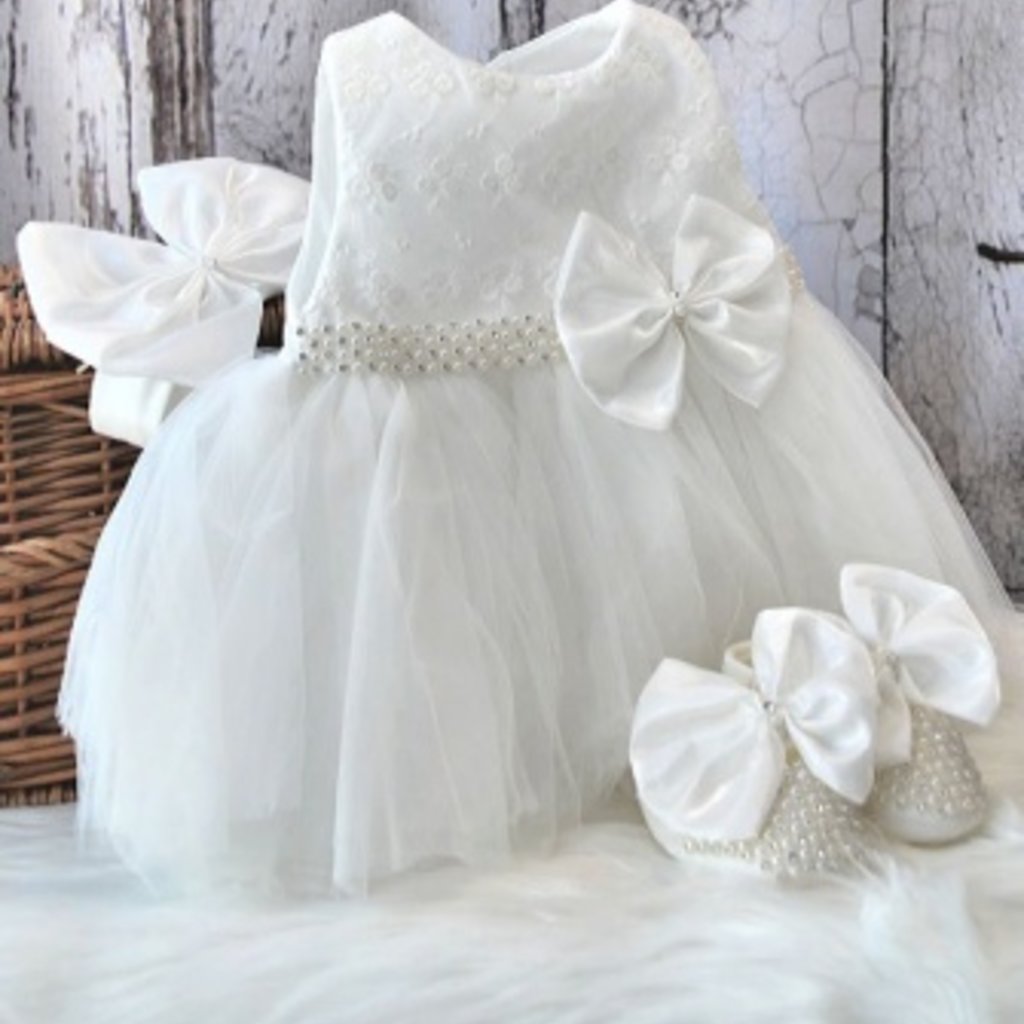 Visara Christening Dress Shoes/Headband