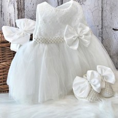 Visara Christening Dress Shoes/Headband