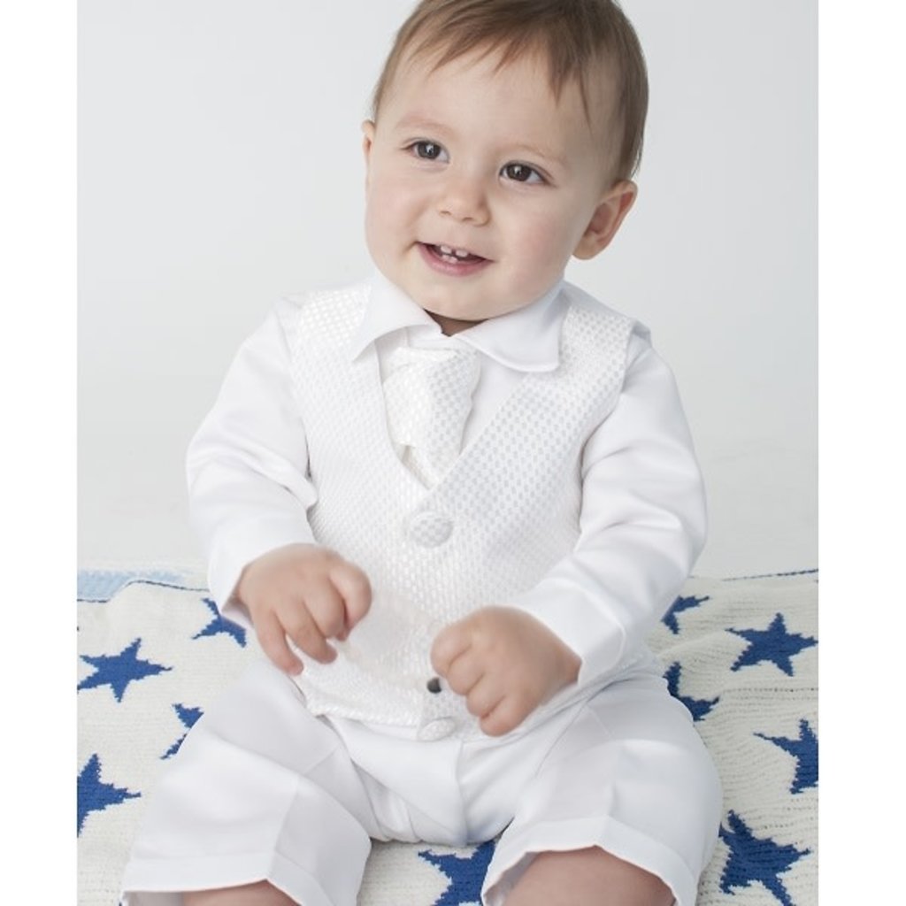 White Check 4 pc Christening Suit 9-12m