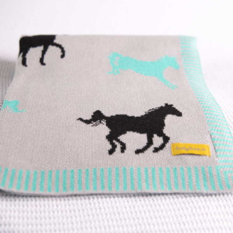 Babyboo BlankieBoo Organic Cotton Blanket-Mint/Black Horses