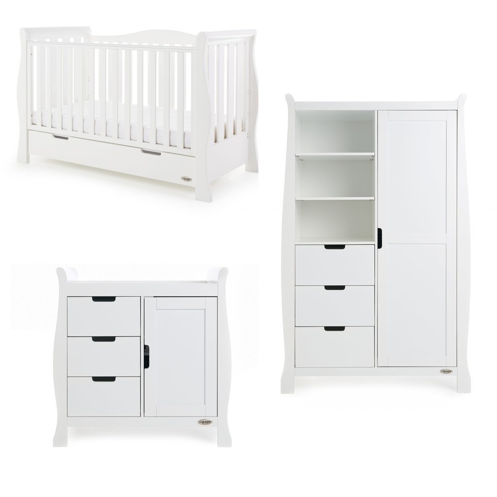 Obaby Obaby Stamford Luxe Sleigh 3 Piece Room Set - White
