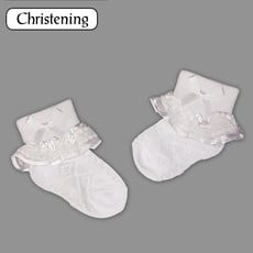 Baby Bow Frill White Christening Sock