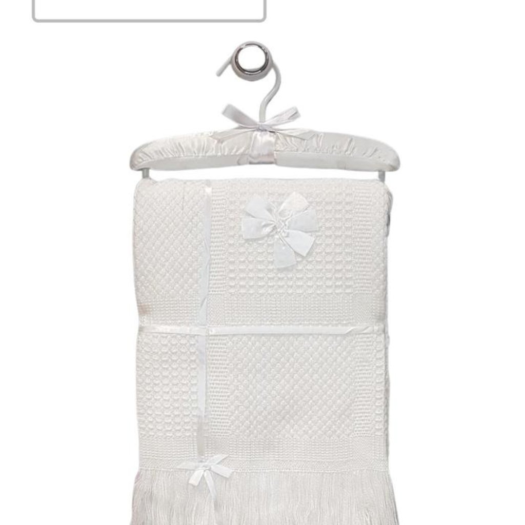 Baby Bow Baby White Christening  Shawl with Bow and Ribbons
