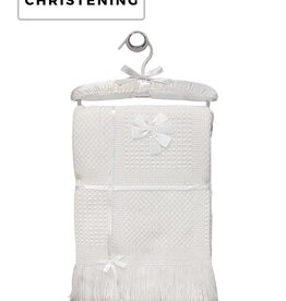 Baby Bow Baby White Christening  Shawl with Bow and Ribbons