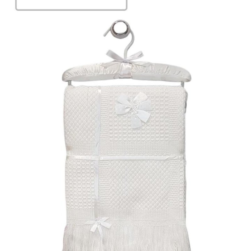 Baby Bow Baby White Christening  Shawl with Bow and Ribbons