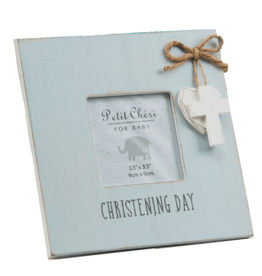Petit Cheri Christening Blue Frame Heart  3.5" x 3.5"