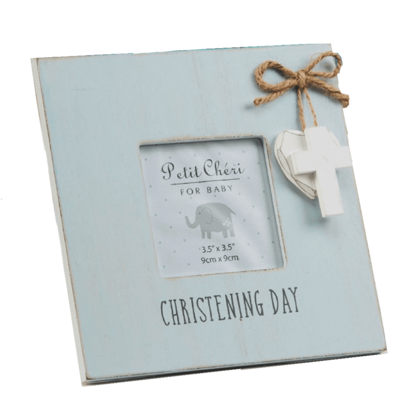 Petit Cheri Christening Blue Frame Heart  3.5" x 3.5"