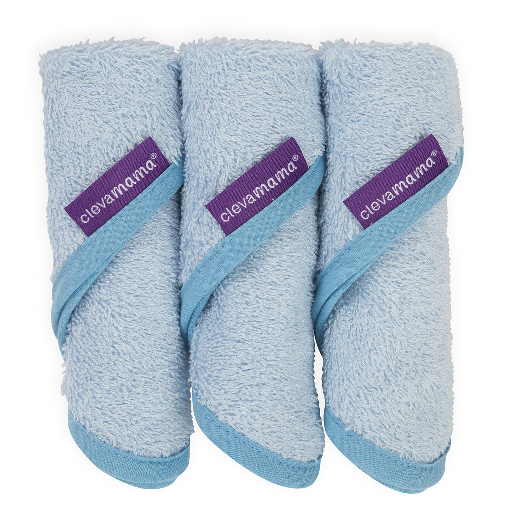 Clevamama Clevamama Bamboo Wash Cloth  Set 3pk Blue
