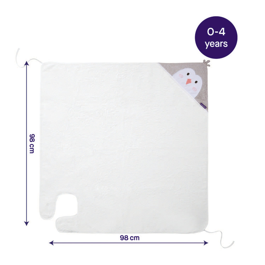 Clevamama Apron Baby Bath Towel White Pebbles Penguin