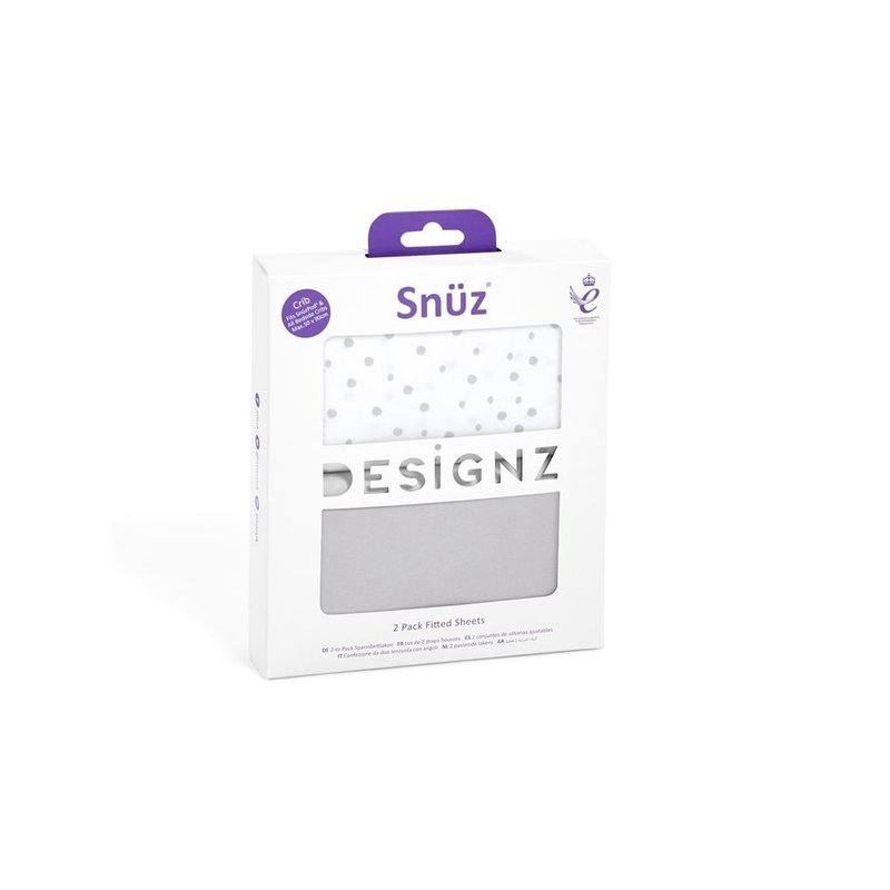 Snuz Snuz- 2 Pack Crib Fitted Sheets- Grey Spots