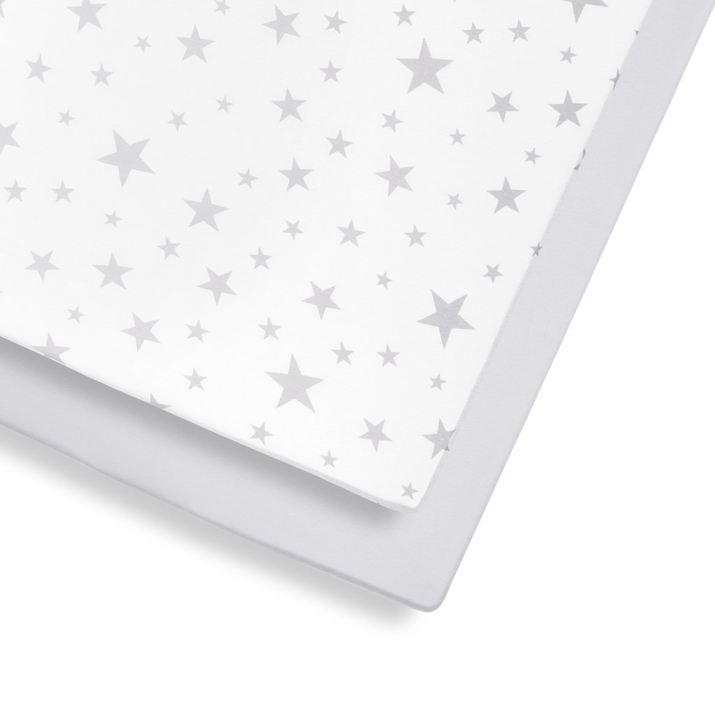 Snuz Snuz- 2 Pack Cot And Cot Bed Fitted Sheets- Grey  Stars